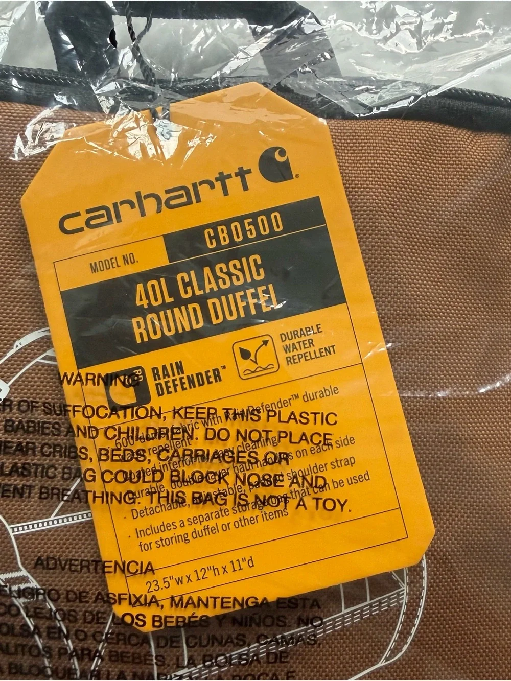 NWT Carhartt 40L Classic Round Duffel Bag in Carhartt Brown